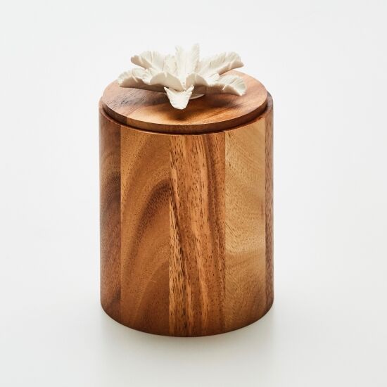 Boîte Décorative En Bois D'acacia Ornée D'une Fleur En Céramique