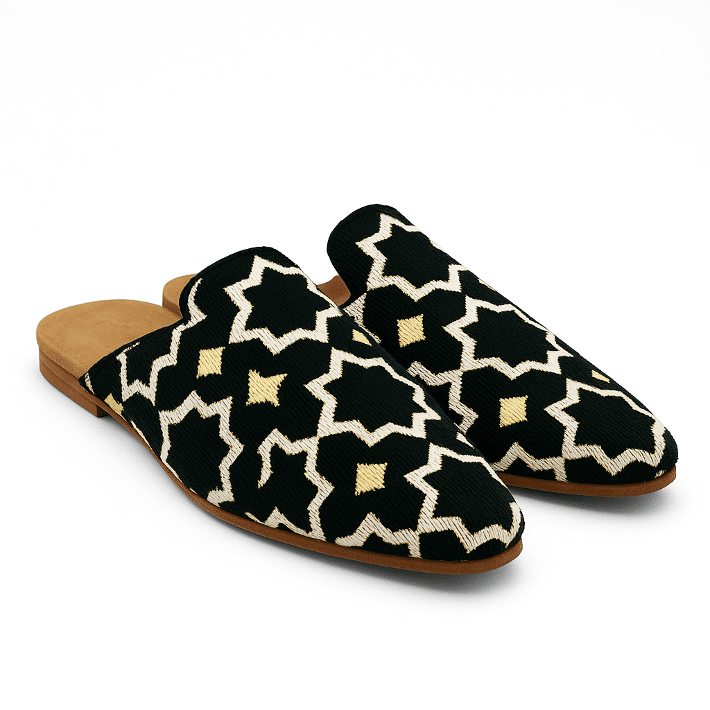 Chaussons mules de luxe pour dames - Faits à la main au Maroc