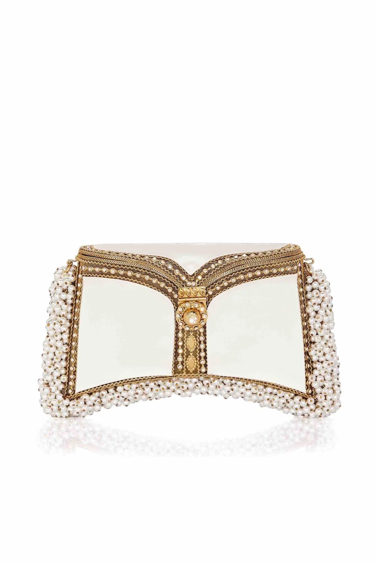 Zeenat Jewel Sparkling Champagne Pearl Purse-Bridal -Off-White & Gold
