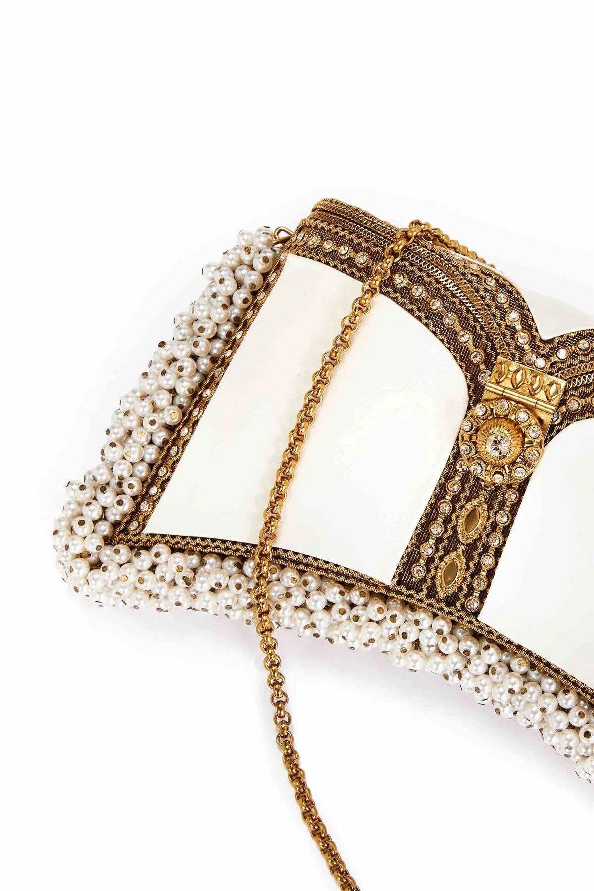 Zeenat Jewel Sparkling Champagne Pearl Purse-Bridal -Off-White & Gold
