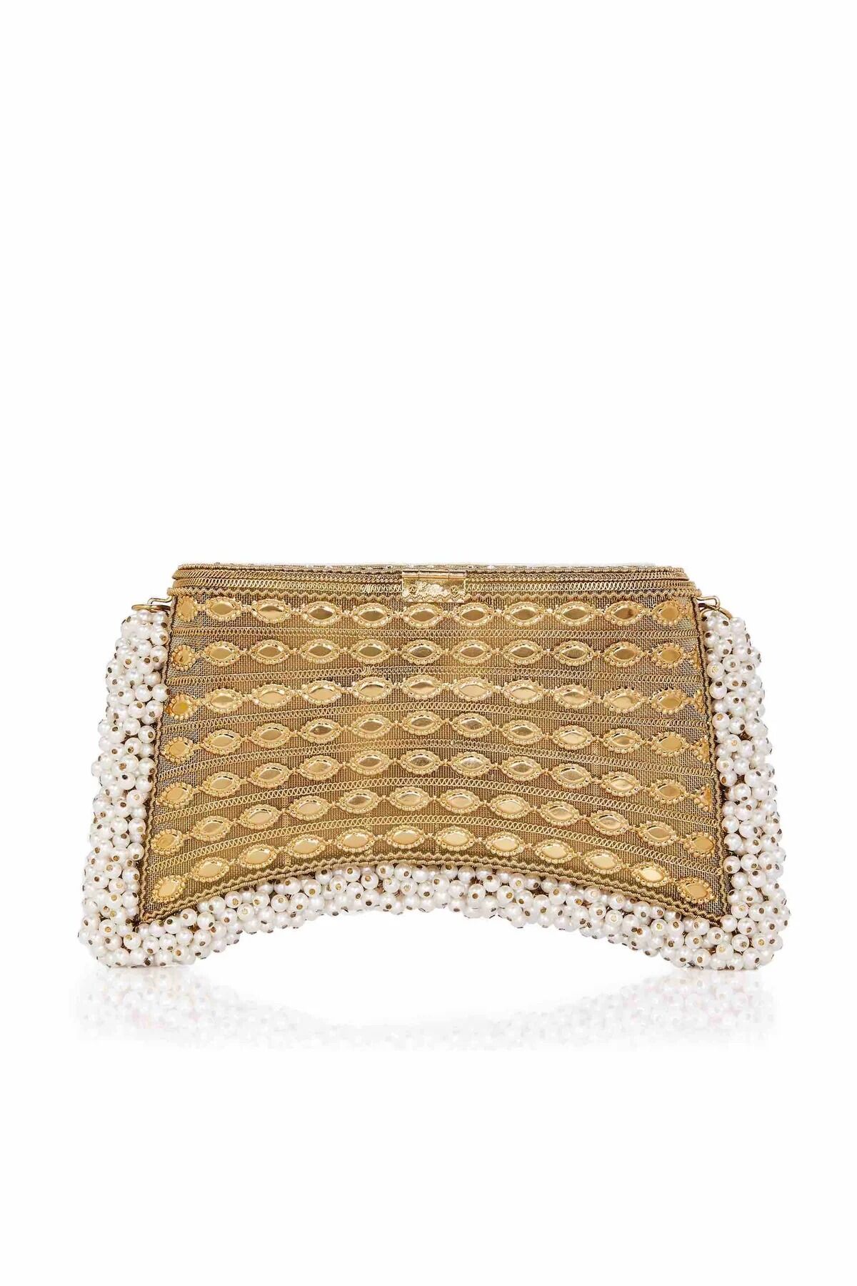 Zeenat Jewel Sparkling Champagne Pearl Purse-Bridal -Off-White & Gold thumbnail 3