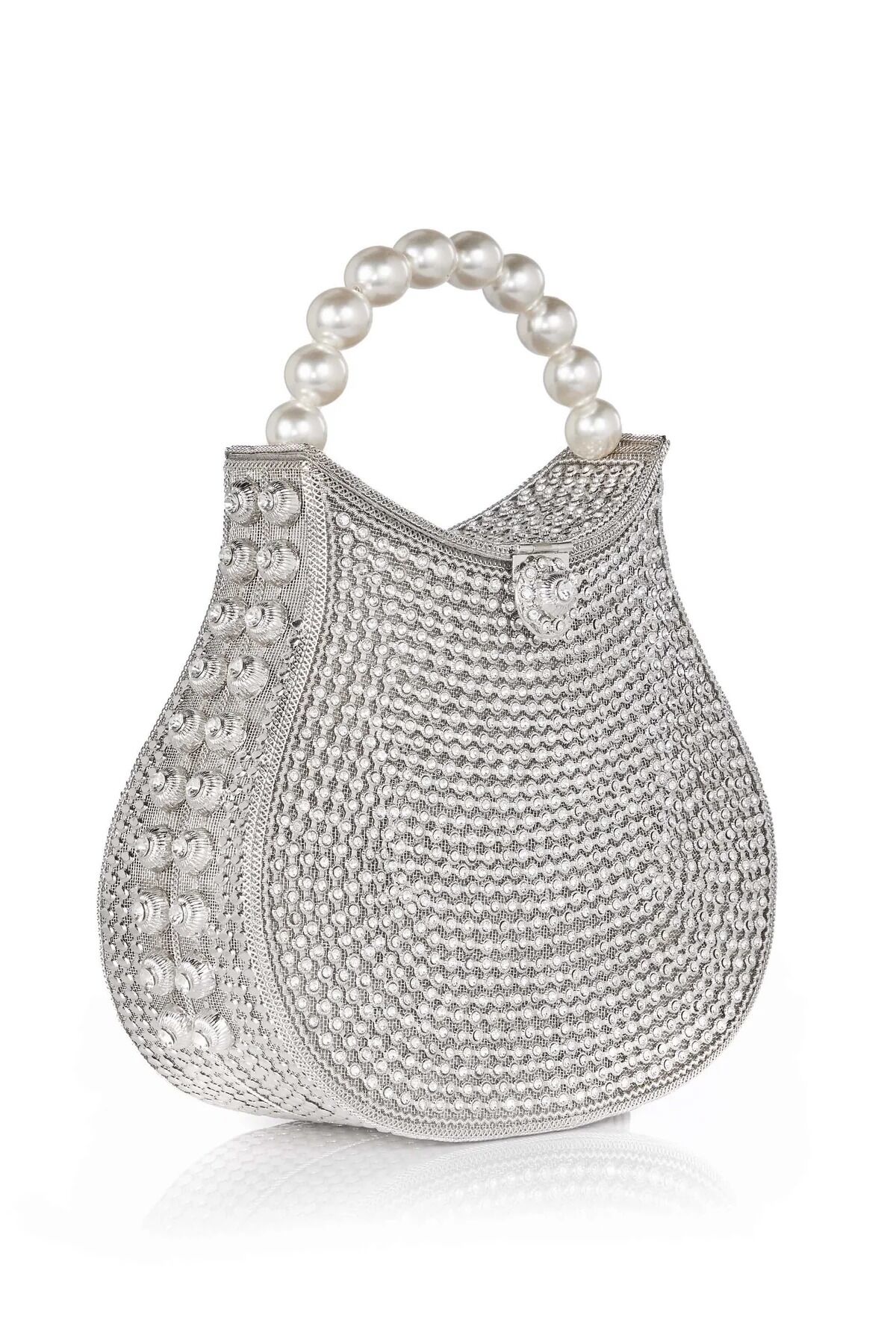 All That Glitters-Nimmi Crystal Pearl Purse -Silver