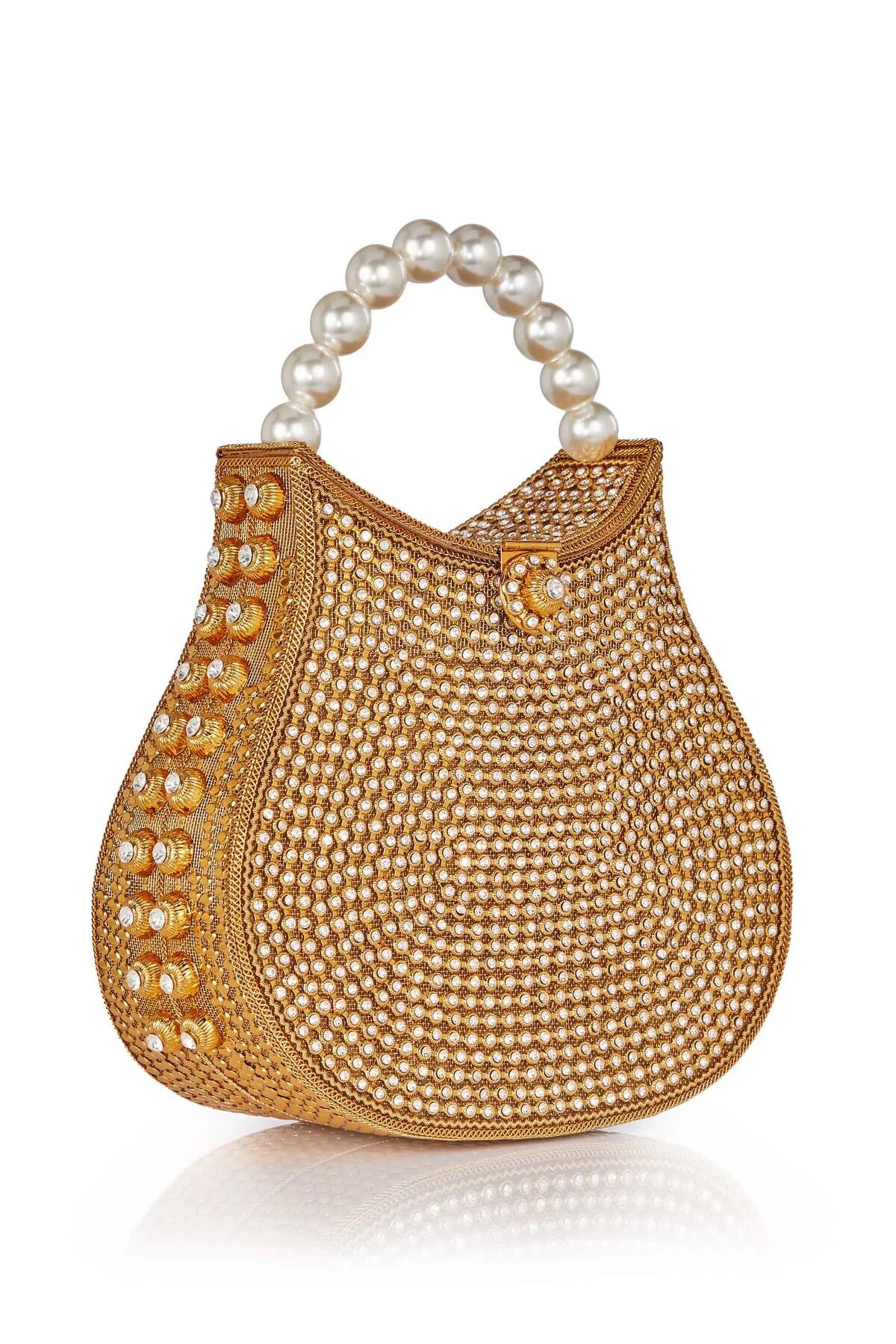 All That Glitters-Nimmi Crystal Pearl Purse -Gold
