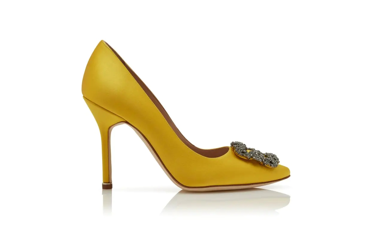 Yellow Satin Jewel Buckle Pumps