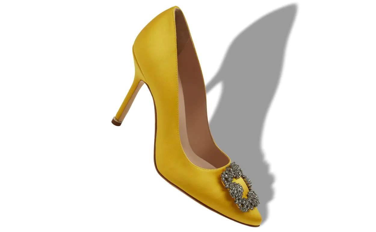 Yellow Satin Jewel Buckle Pumps