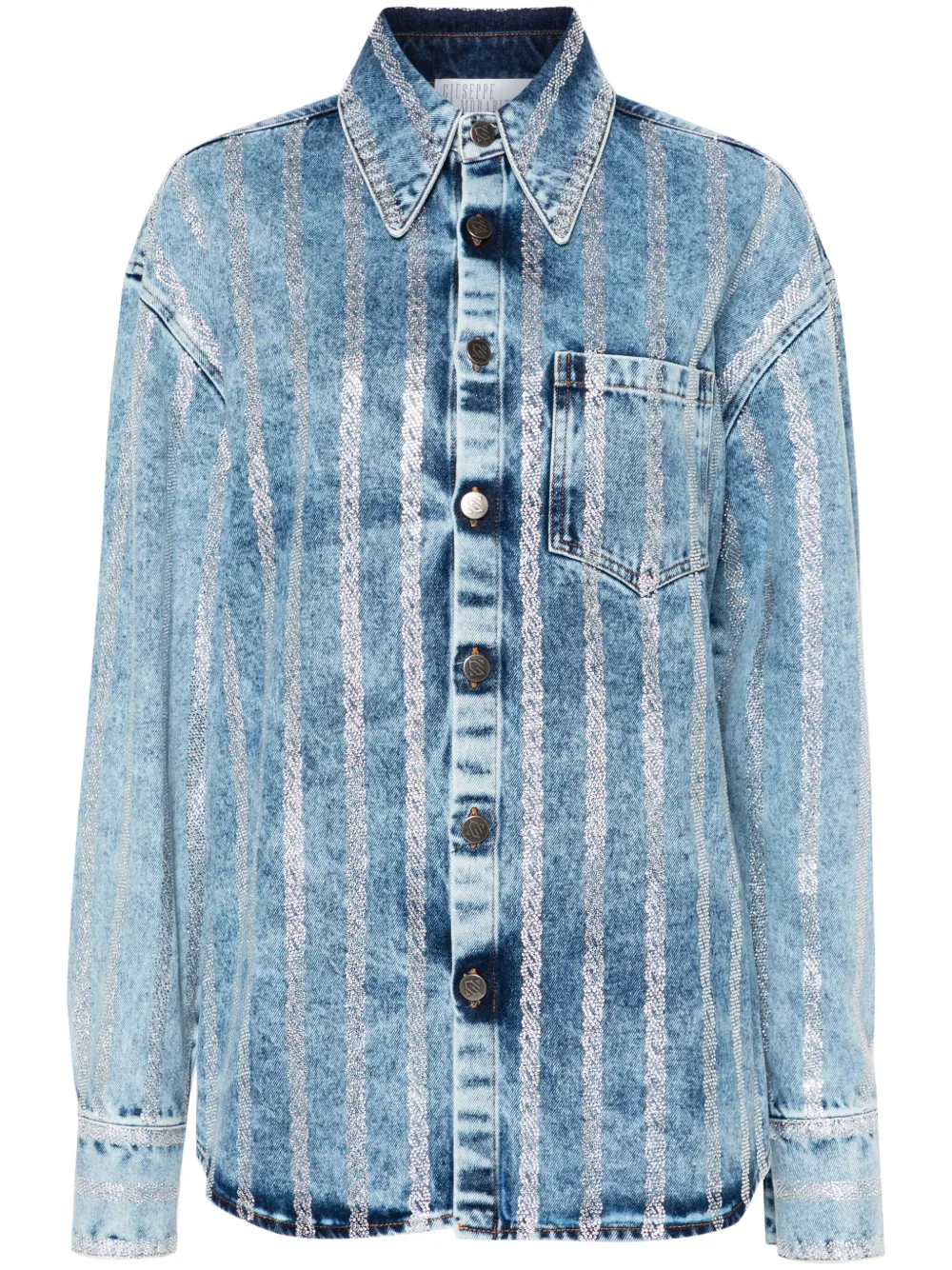MARBLED DENIM SHIRT WITH CRYSTAL 