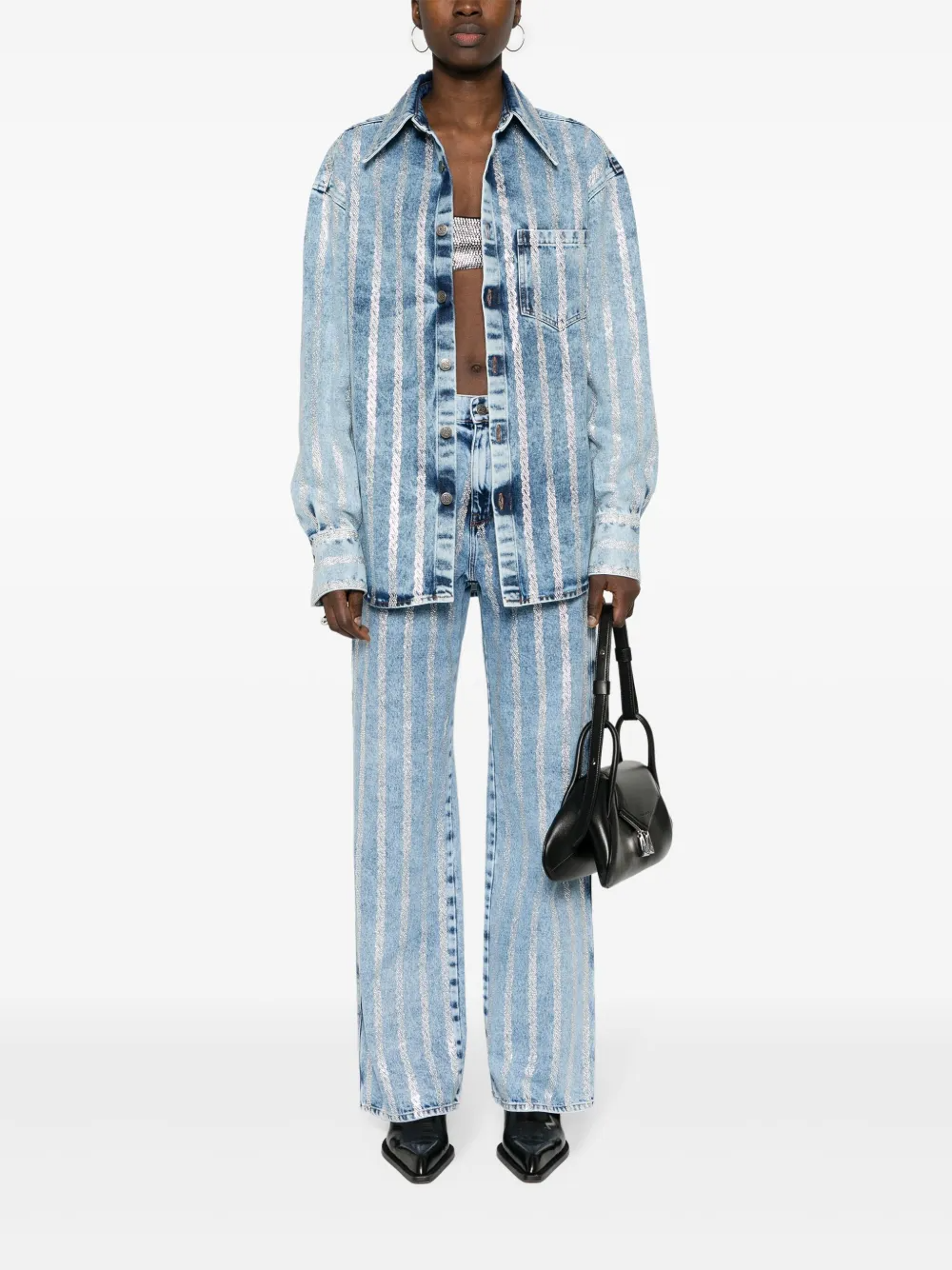 MARBLED DENIM SHIRT WITH CRYSTAL  thumbnail 5