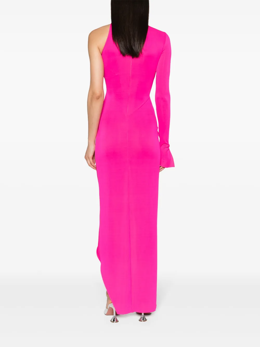 FUSHIA CRYSTAL ROSE RUSHED ONE-SLEEVED GOWN  thumbnail 4