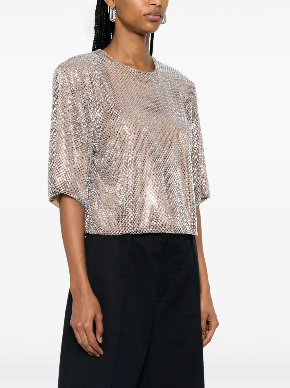 haut en résille à ornements en cristal