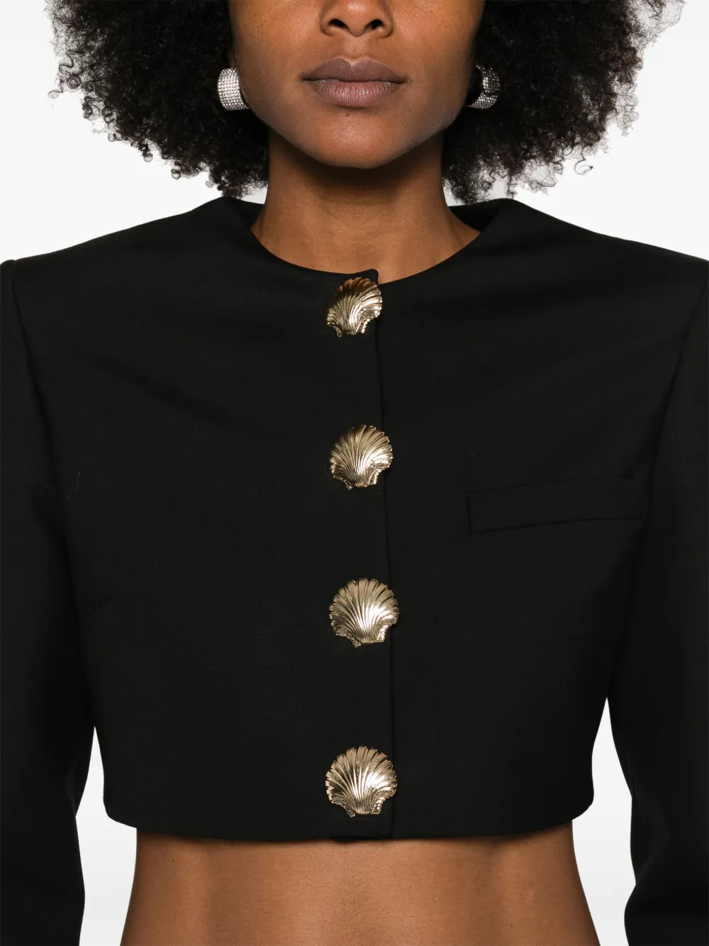 CROPPED JACKET WITH SEA SHELL PIN DEALLING 