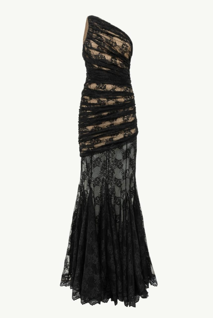 ROBE LONGUE EN DENTELLE SEMI-TRANSPARENTE