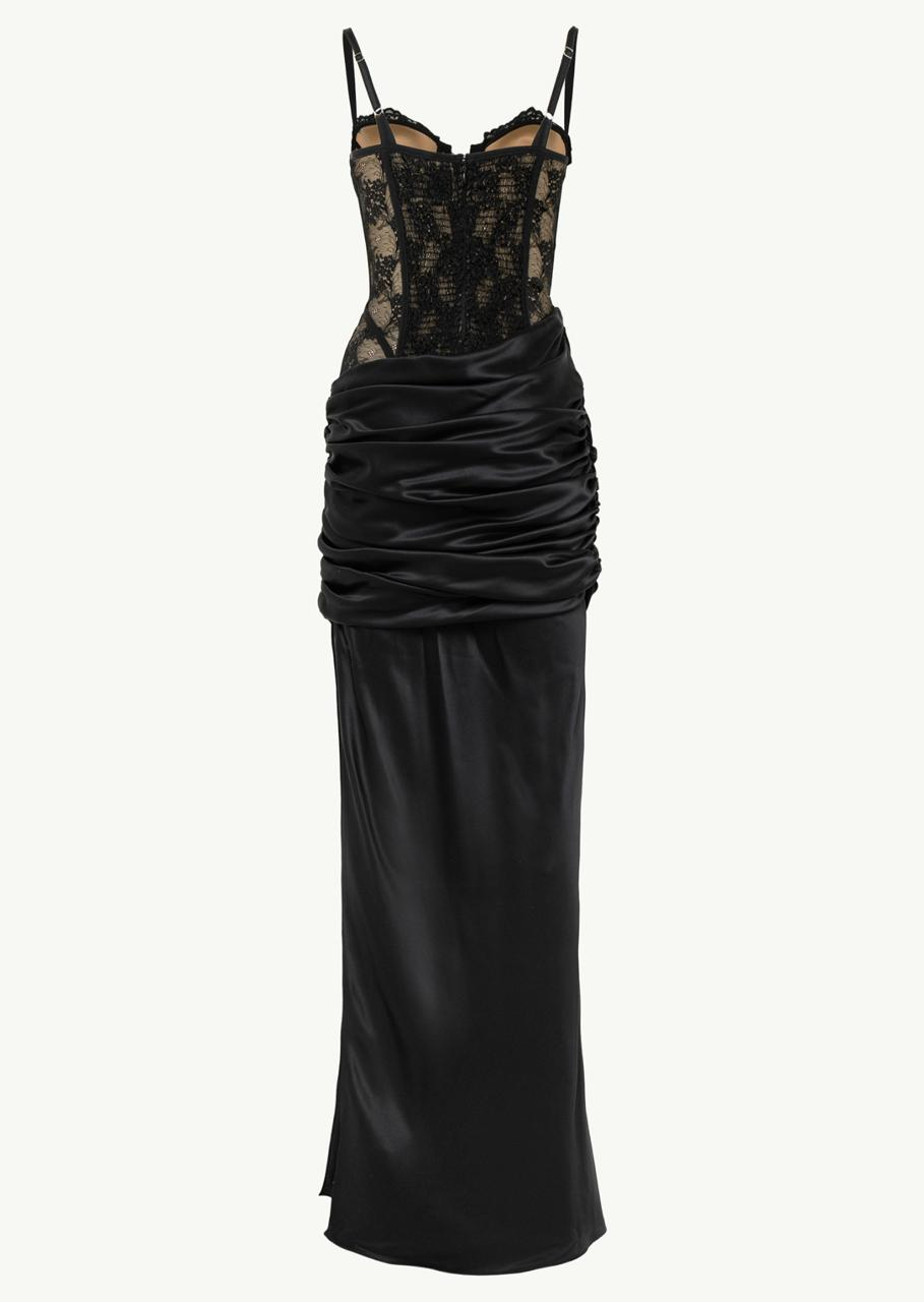 ROBE LONGUE EN DENTELLE ET SATIN