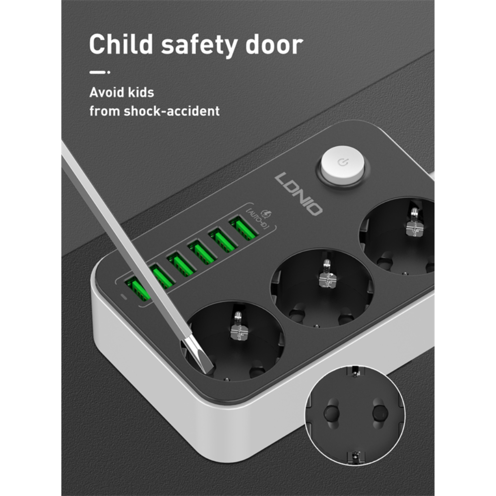 Multiprise – 3 Prises Secteur EU + 6 Ports USB – Sécurité & Charge Rapide thumbnail 4