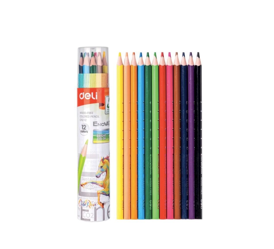 Crayons de couleur de 12 Long Deli Boite Ronde 