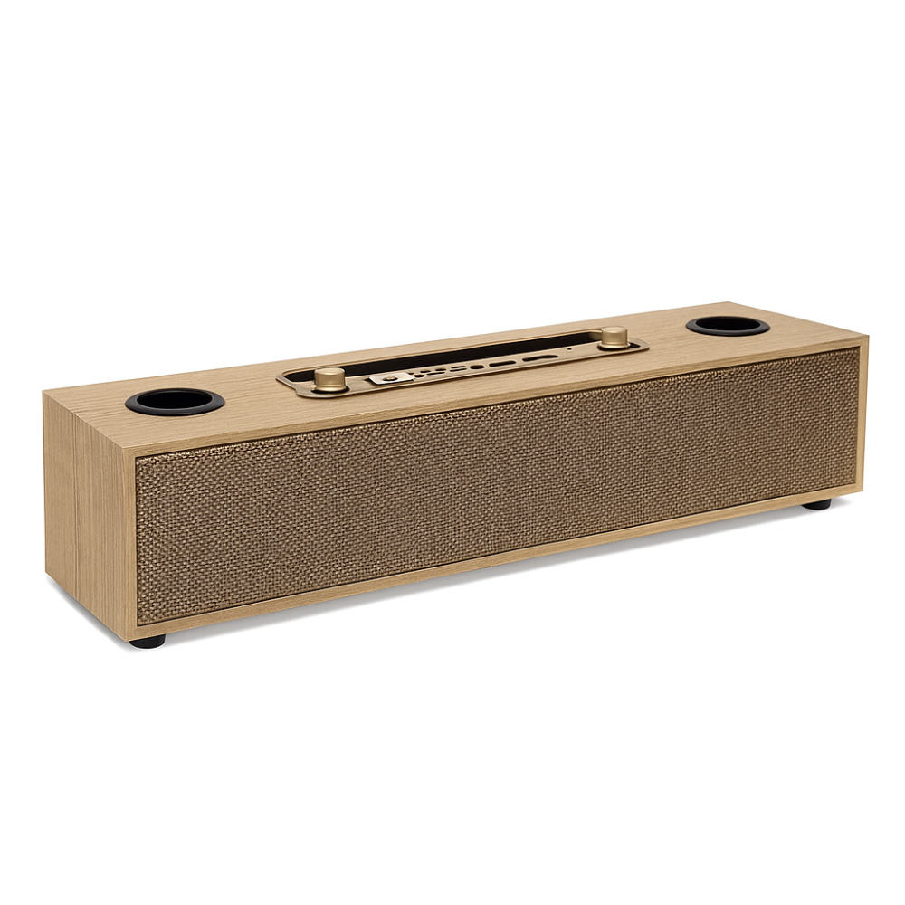 Barre de Son en Bois – Système Karaoké Home Cinéma avec Bluetooth et 2 Micros Sans Fil thumbnail 4
