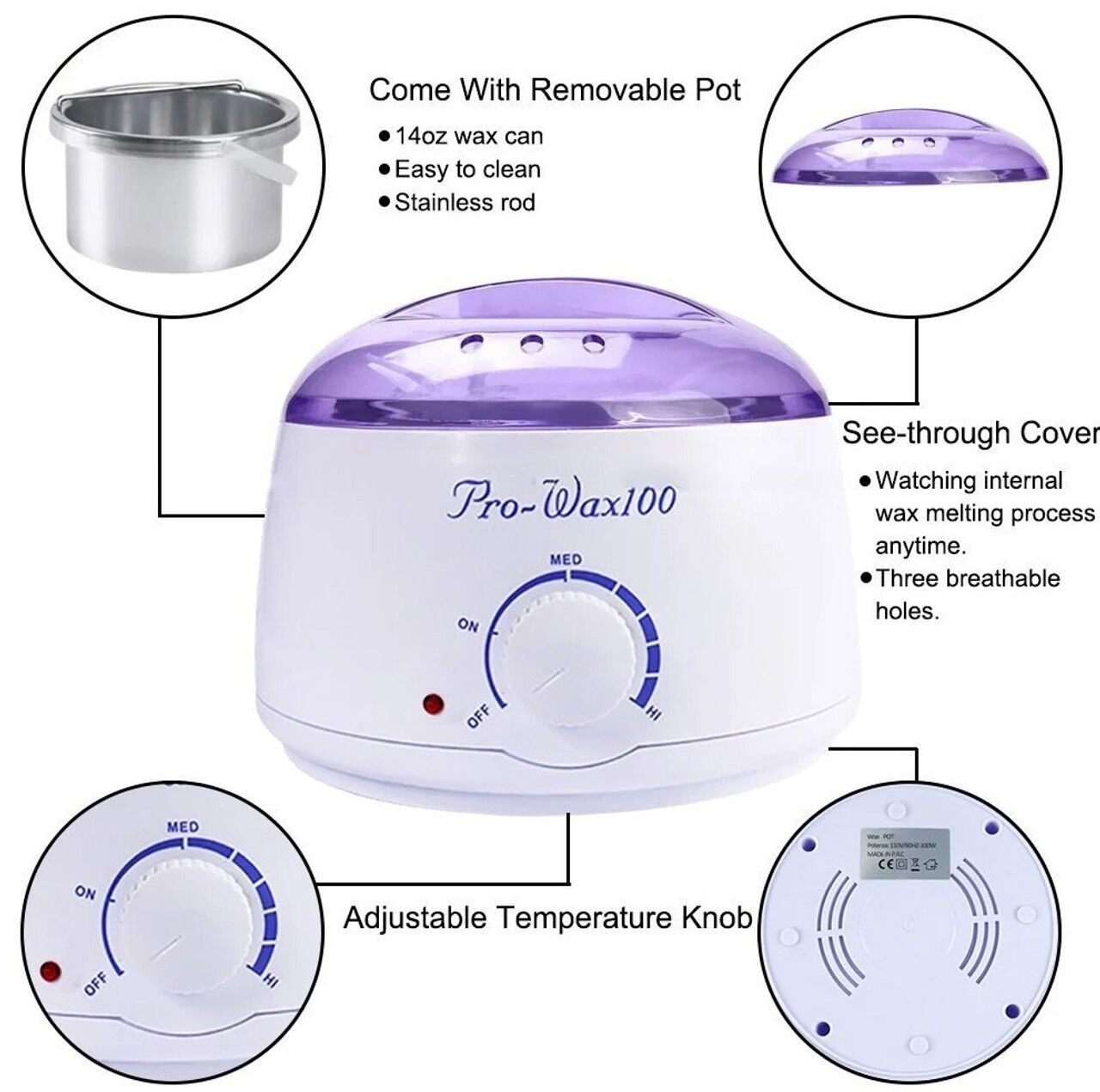 Chauffe-cire Chaude Pro Wax 100 Avec Contrôle De Température, Appareil À Cire Pour Femmes thumbnail 3