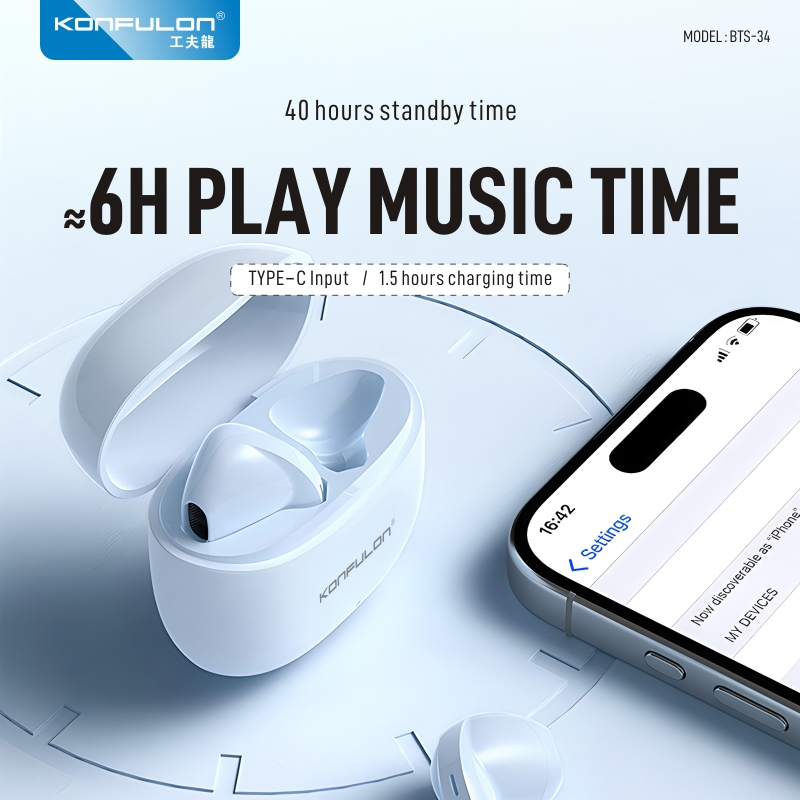 Ecouteur Sans Fil Original Noir / Konfulon Bts-34 thumbnail 3