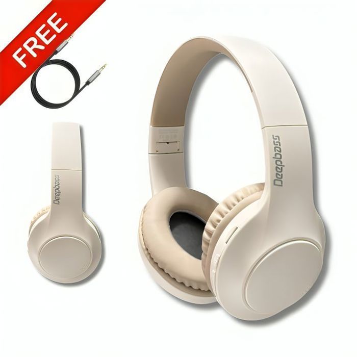 Casque Bluetooth Deepbass R21 Beige Original + Câble Auxiliaire Gratuit