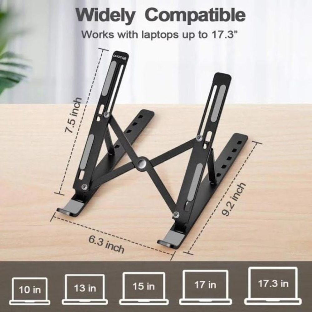 Support Pour Ordinateur Portable, Support De Bureau Ergonomique Pliable En Plastique Réglable À 6 Angles - Noir
