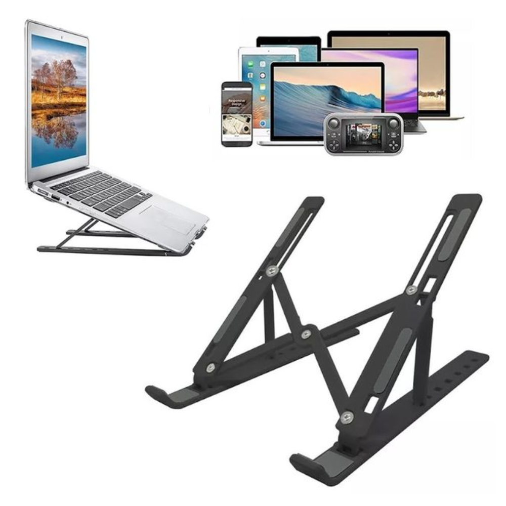 Support Pour Ordinateur Portable, Support De Bureau Ergonomique Pliable En Plastique Réglable À 6 Angles - Noir thumbnail 5