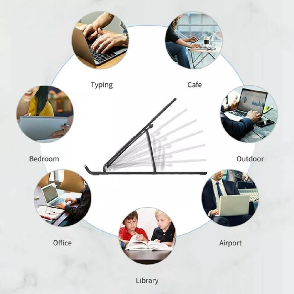 Support Pour Ordinateur Portable, Ergonomique Pliable En Plastique Réglable À 6 Angles - Blanc