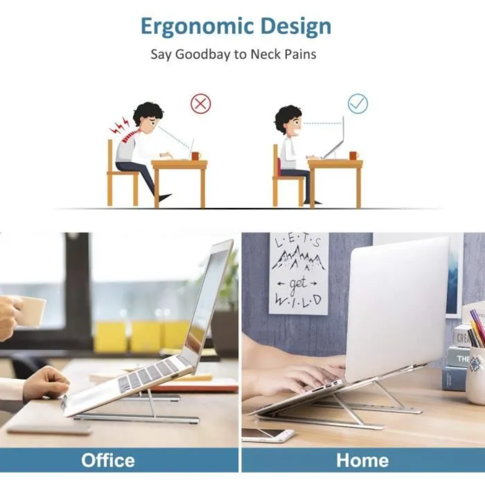 Support Pour Ordinateur Portable, Ergonomique Pliable En Plastique Réglable À 6 Angles - Blanc thumbnail 5
