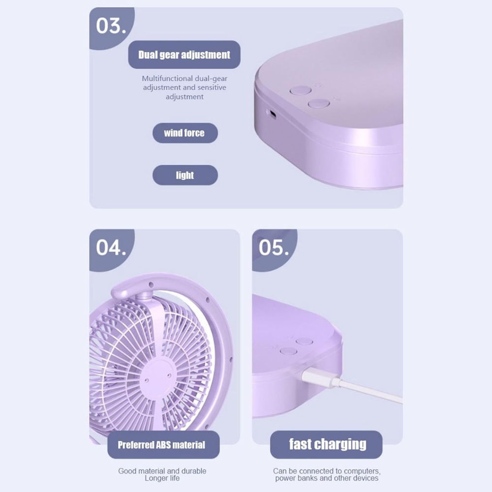 Mini Ventilateur De Table Ultra Silencieux Avec Éclairage D’ambiance