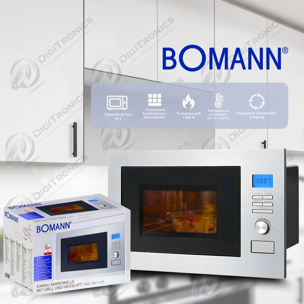 Micro-ondes encastrable inox 25L avec grill et convection, MWG 3001 HEB