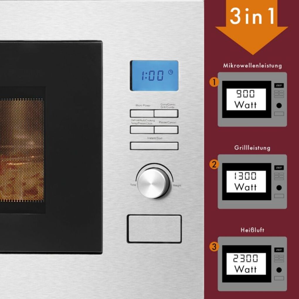Micro-ondes encastrable inox 25L avec grill et convection, MWG 3001 HEB