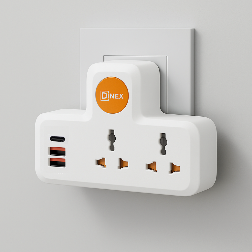 Multiprise Murale Dinex – 3 Prises Universelles + 2 Ports Usb & 1 Port Usb-c