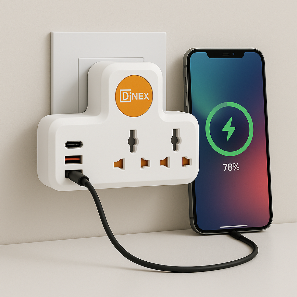Multiprise Murale Dinex – 3 Prises Universelles + 2 Ports Usb & 1 Port Usb-c