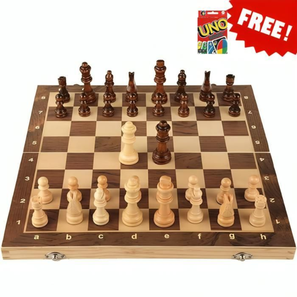 Jeu D'échecs En Bois Staunton Grand Taille - Couleur Aléatoire + Jeu De Carte Uno Gratuit thumbnail 1