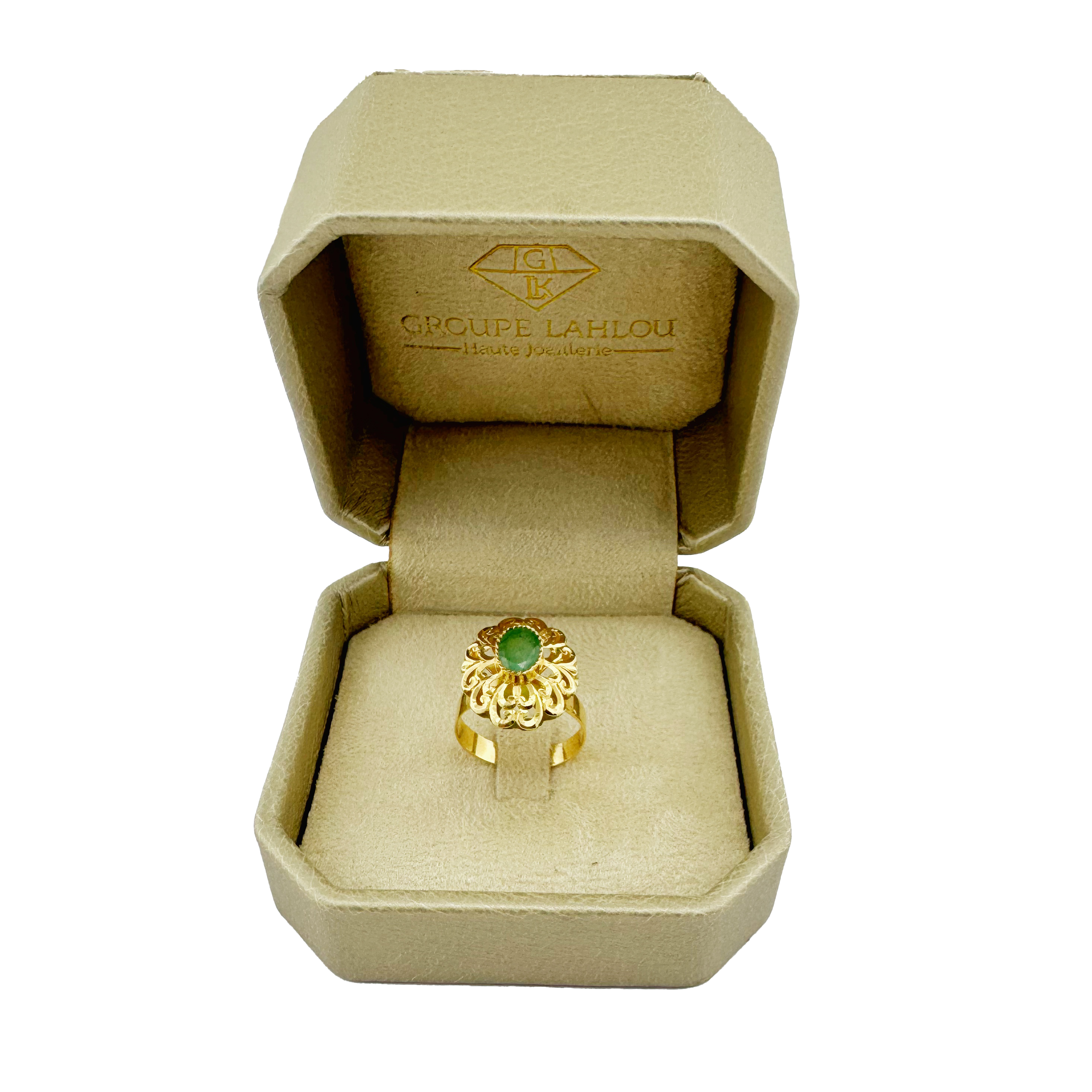 Bague Or Jaune Carré Ornemental & Rosace – Grandeur Architecturale et Trésor Ancien. thumbnail 2