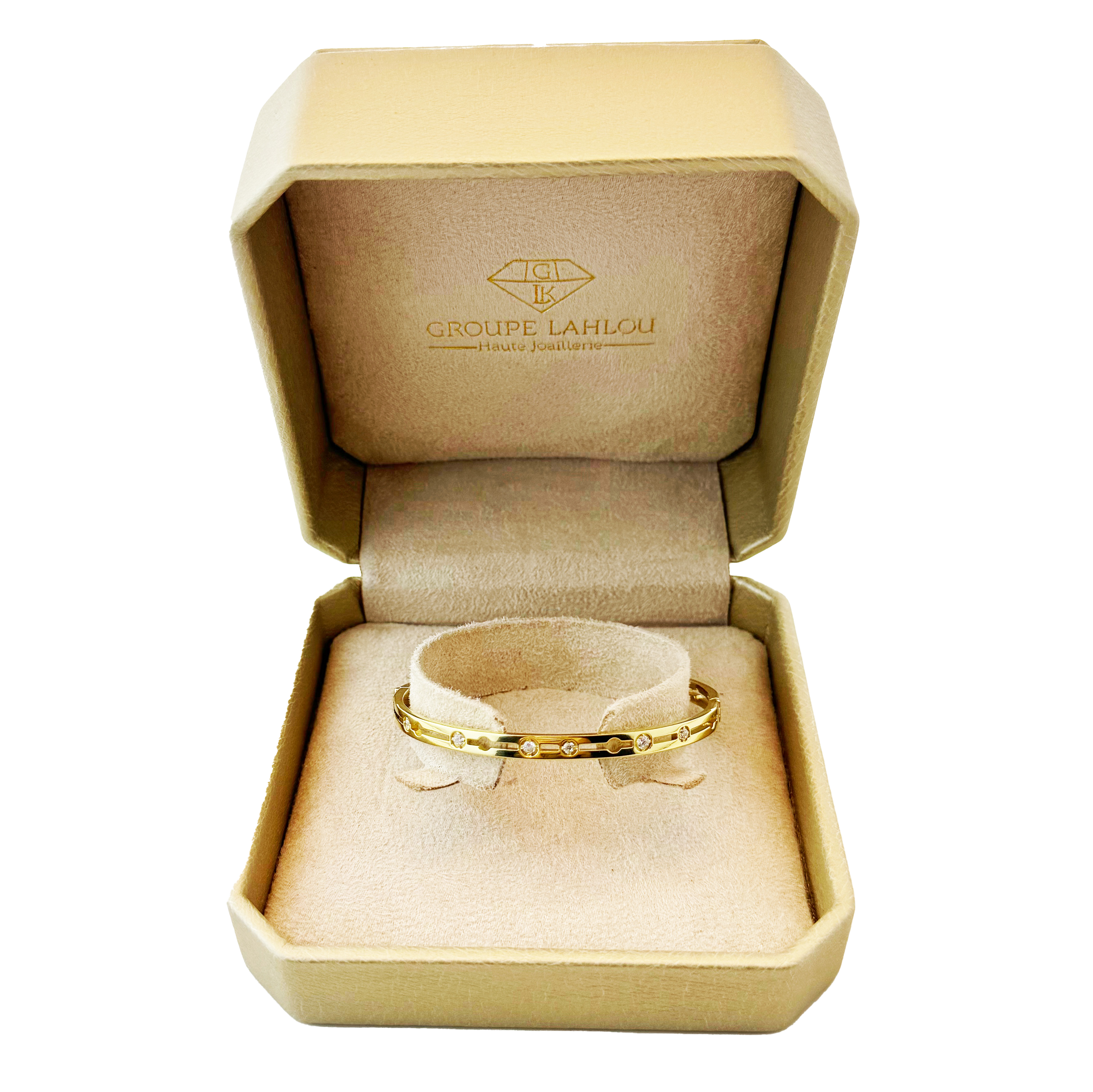 Bracelet Jonc Or Jaune & Diamilites – Design Géométrique, Éclat Moderne et Chic.