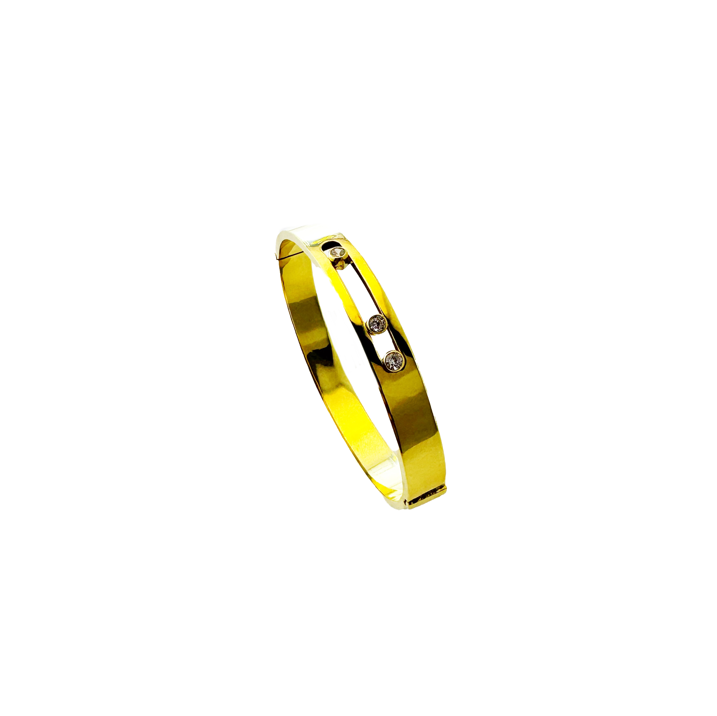 Bracelet Jonc Or Jaune & Diamilites – Design Minimaliste, Trois Pierres, Élégance Pure.