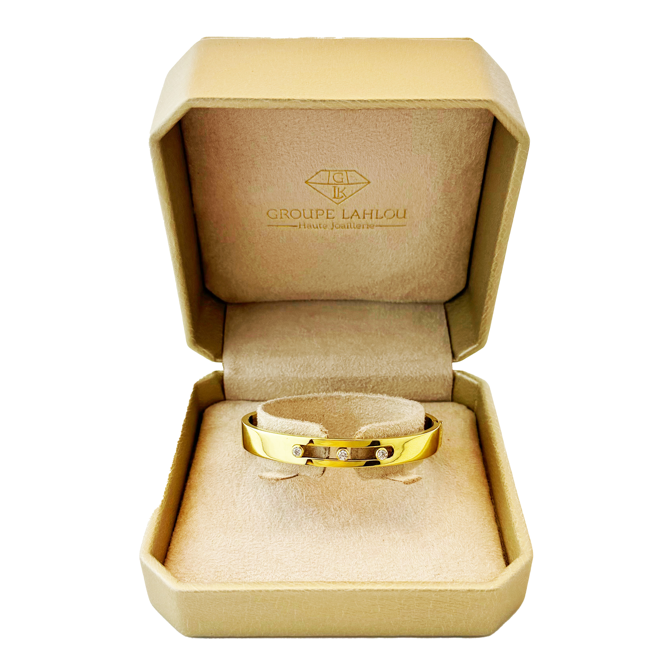 Bracelet Jonc Or Jaune & Diamilites – Design Minimaliste, Trois Pierres, Élégance Pure.
