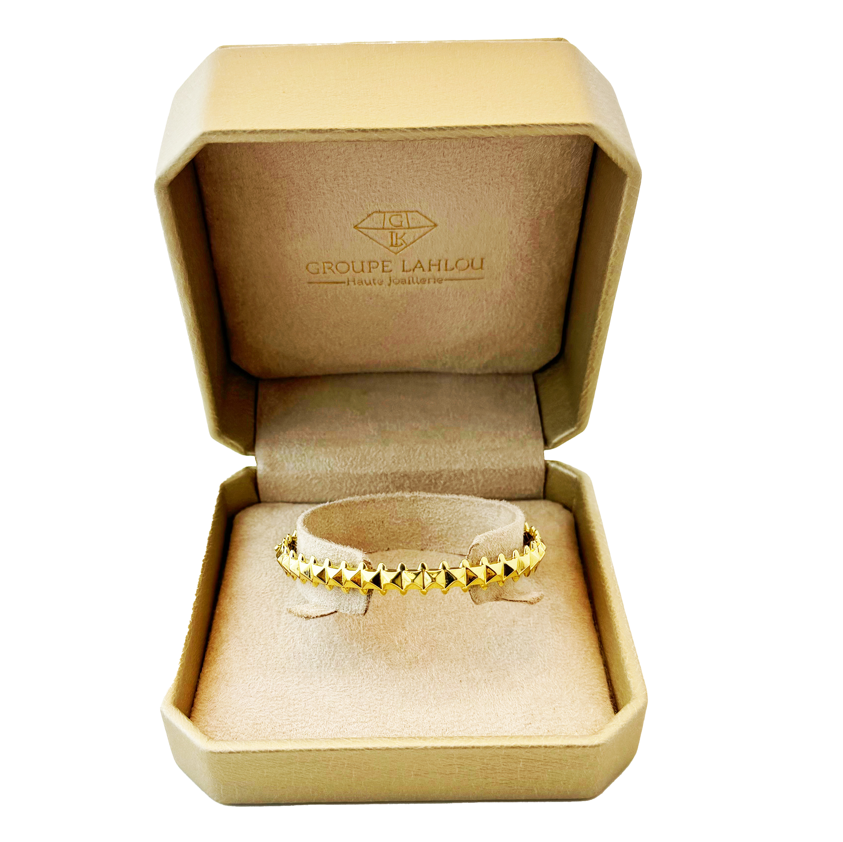 Bracelet Jonc Or Jaune 18K – Design Clous Audacieux, Style Rock-Chic Élégant.