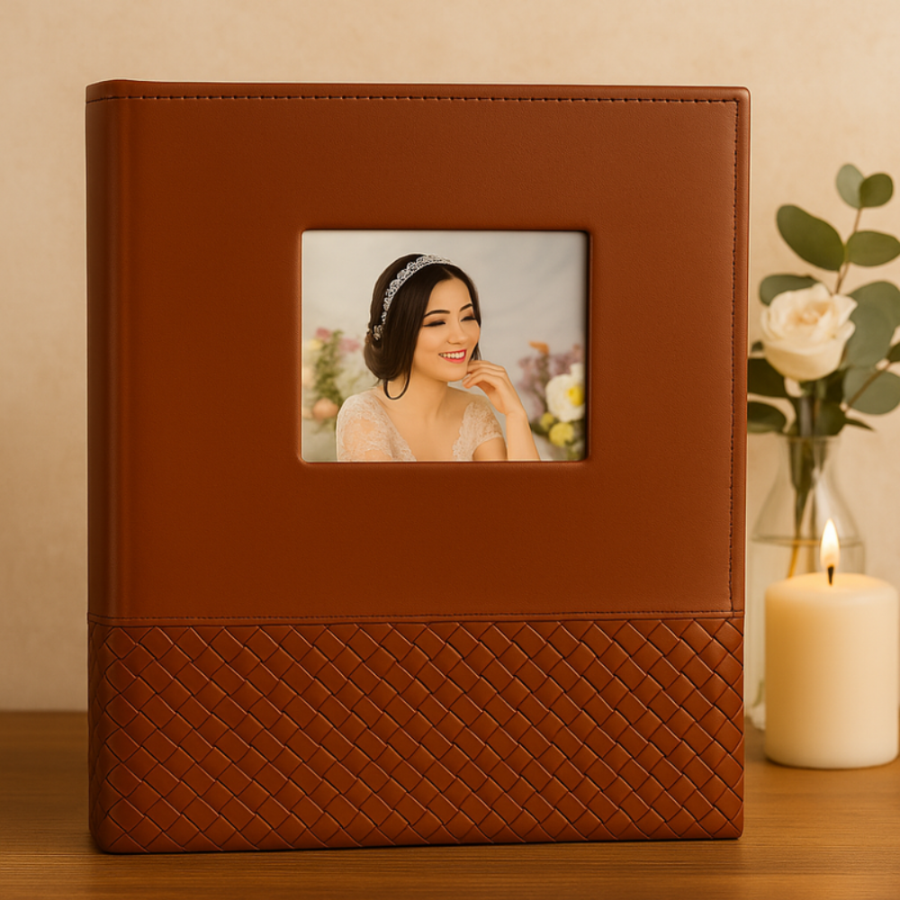 Album Photo Grande Capacité 5x7 – 100 Photos, Simili Cuir Marron Avec Fenêtre Personnalisable thumbnail 1