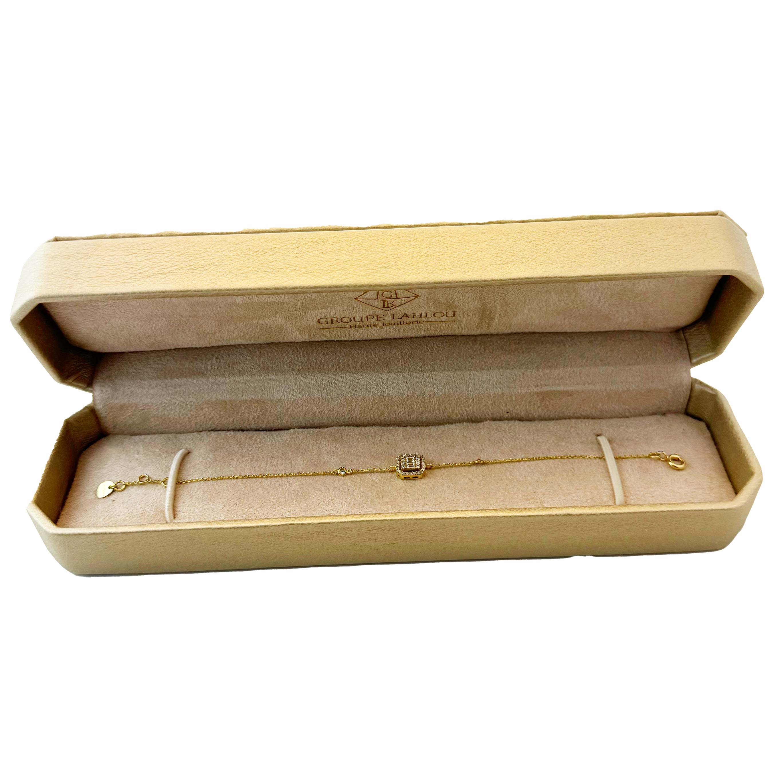 Gourmette Or Jaune 18K & Diamilites – Maillon Central Pavé, Force et Éclat. thumbnail 2