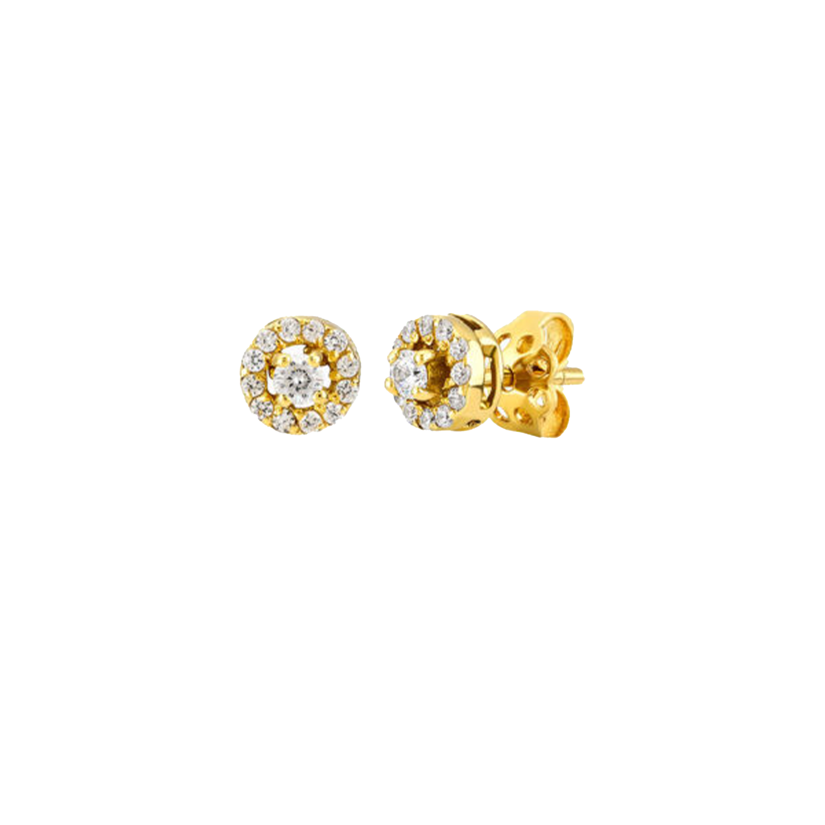 Boucles D'oreilles Rond Halo Or Jaune & Diamilites – Éclat Intemporel, Élégance Classique