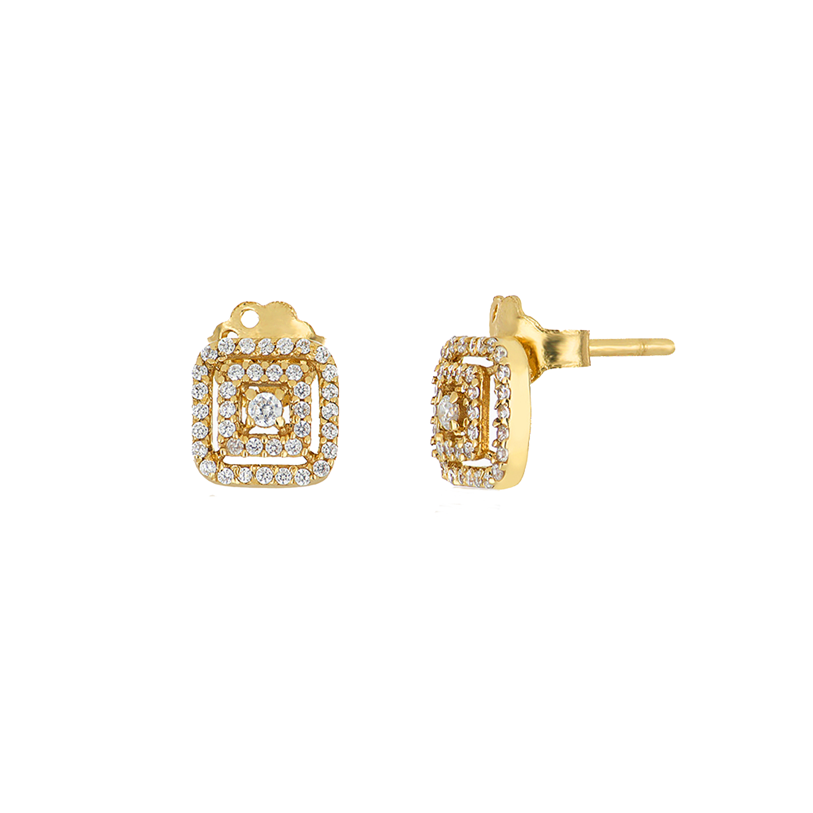 Boucles D'oreilles Double Carré Or Jaune & Diamilites – Brillance Géométrique, Élégance Moderne
