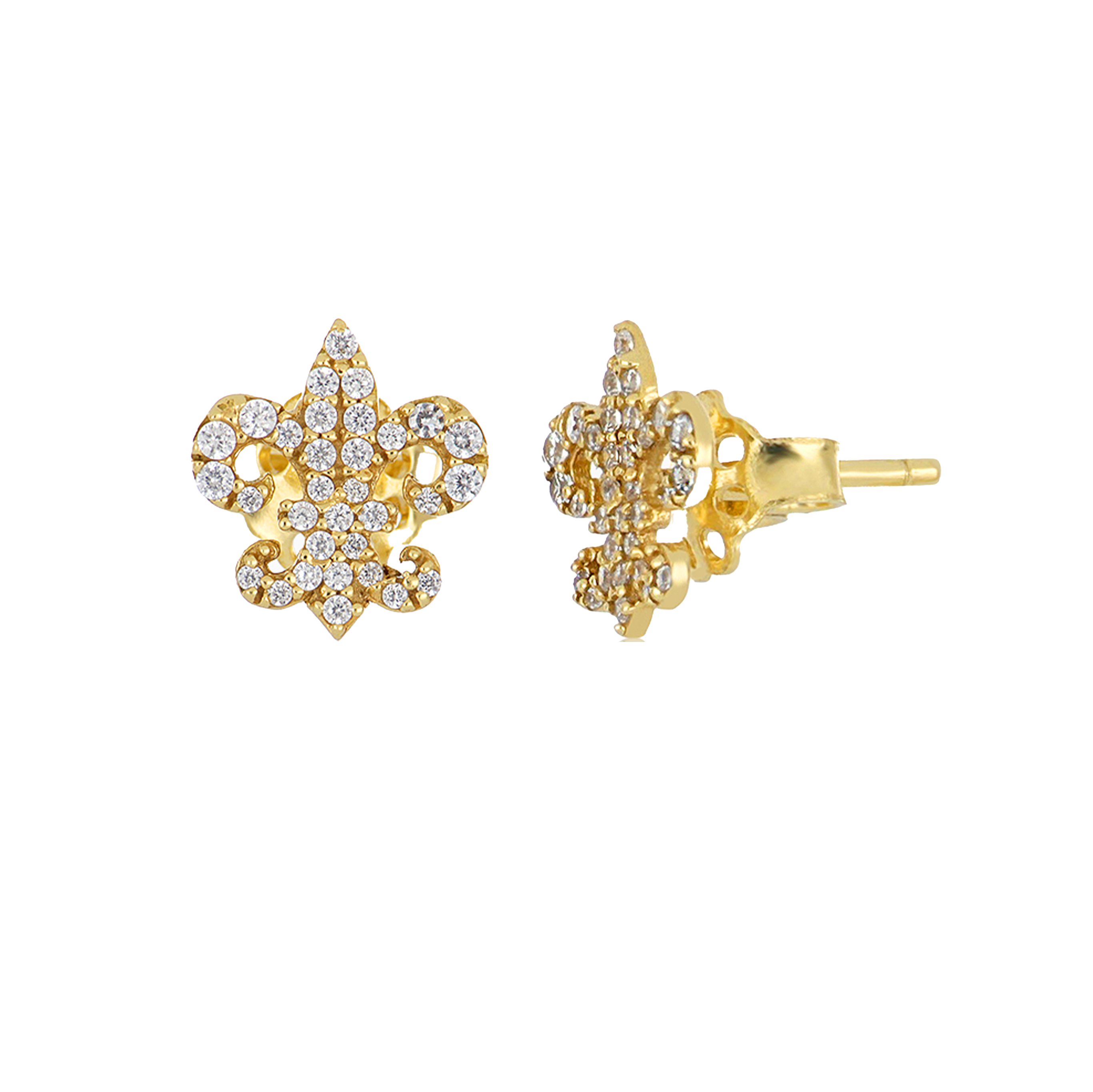 Boucles D'oreilles Fleur de Lys Or Jaune & Diamilites – Symbole d'Éclat, Élégance Royale