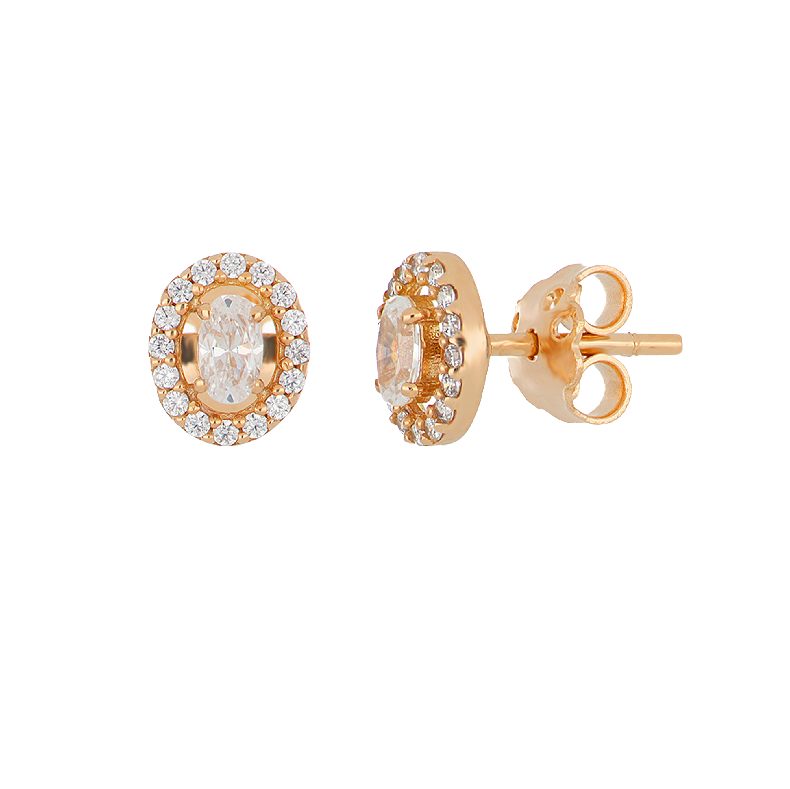 Boucles D'oreilles Halo Ovale Or Rose & Diamilites – Douceur Scintillante, Élégance Romantique