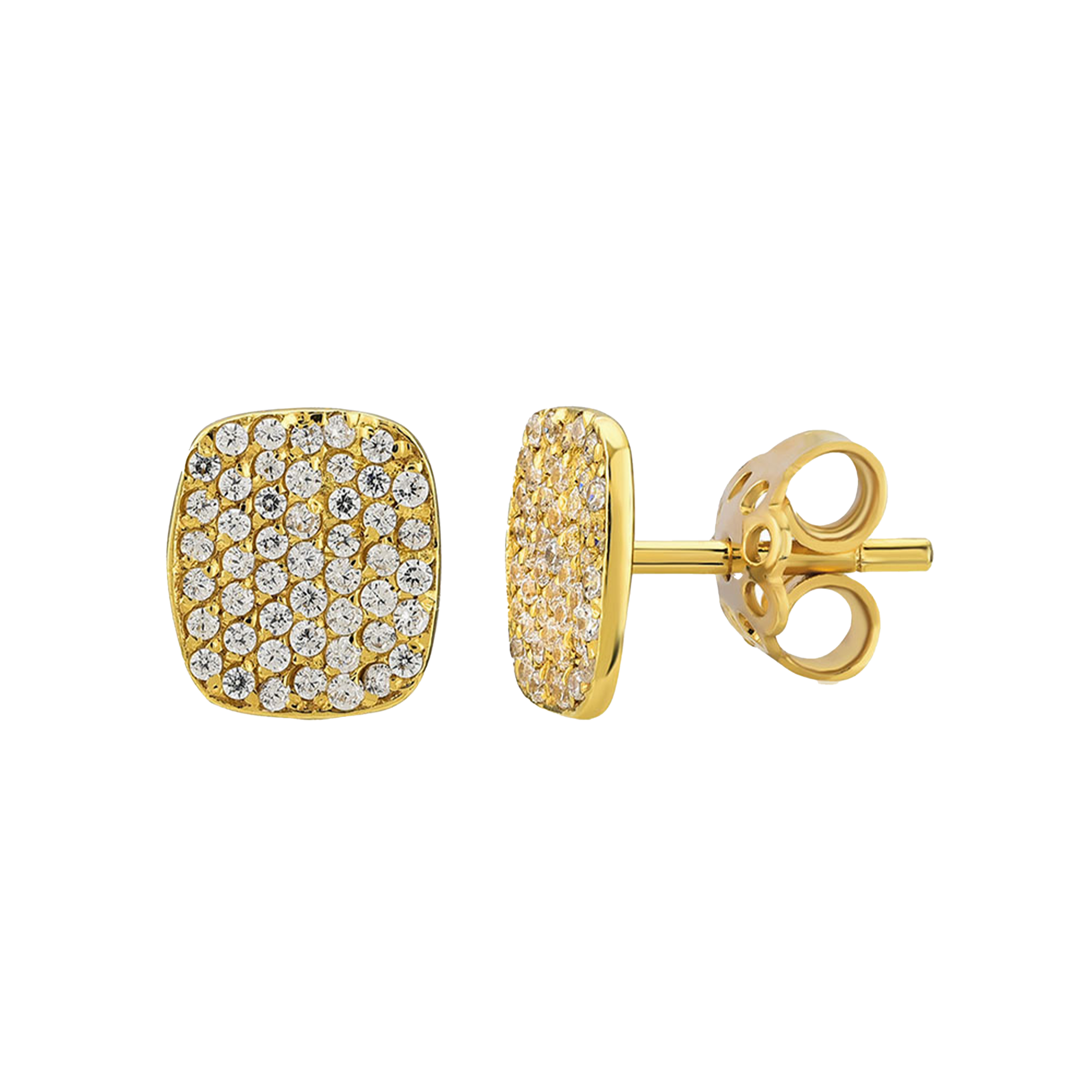 Boucles D'oreilles Carré Pavé Or Jaune & Diamilites – Pure Lumière, Style Épuré.