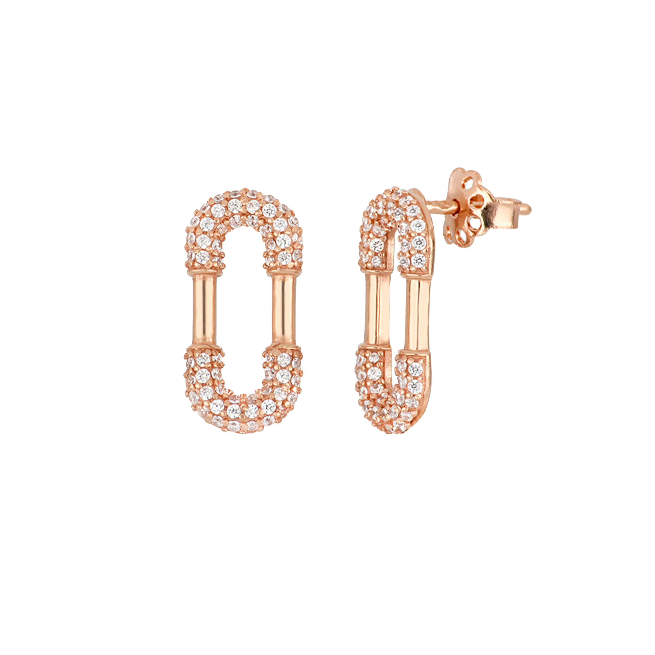 Boucles d'oreilles Maillons Pavés Or Rose & Diamilites – Chic Contemporain, Scintillement Urbain