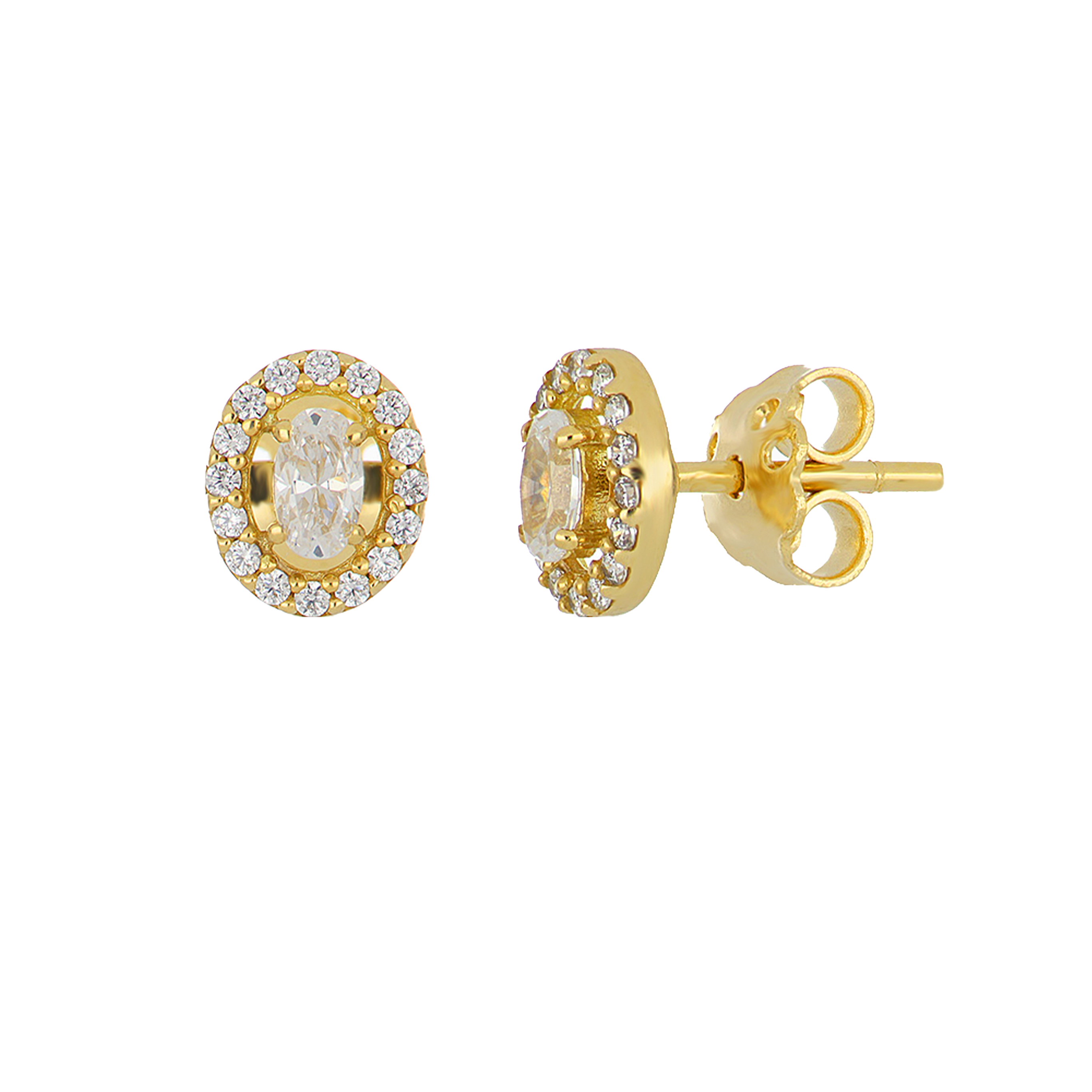 Boucles d'Oreilles Halo Ovale Or Jaune & Diamilites – Éclat Classique, Élégance Infinie.