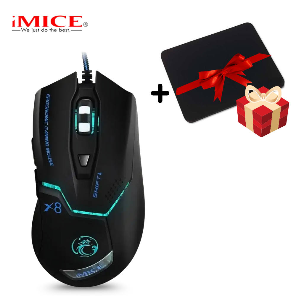Souris Gamer iMICE X8 Filaire + Tapis de Souris Offert – RGB, Haute Précision, Design Ergonomique