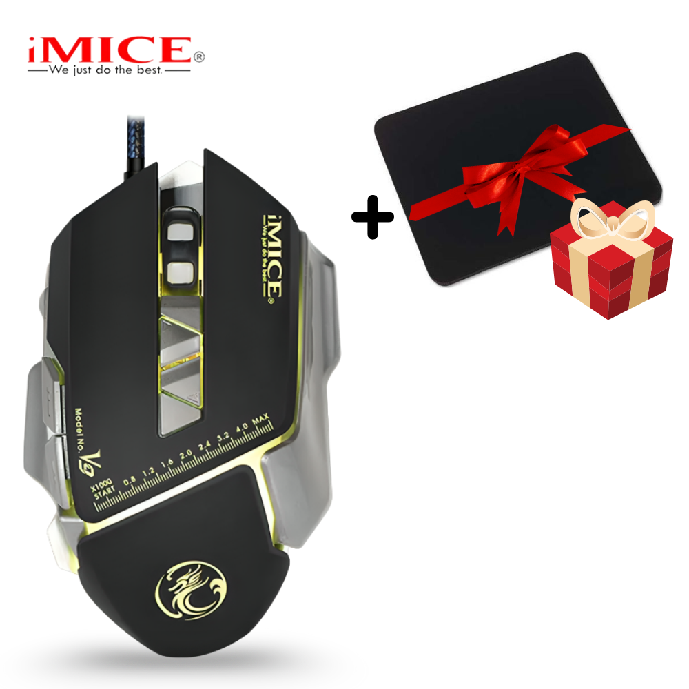 Souris Gamer iMICE V9 Filaire + Tapis de Souris Offert – RGB, 7 Boutons, Haute Sensibilité