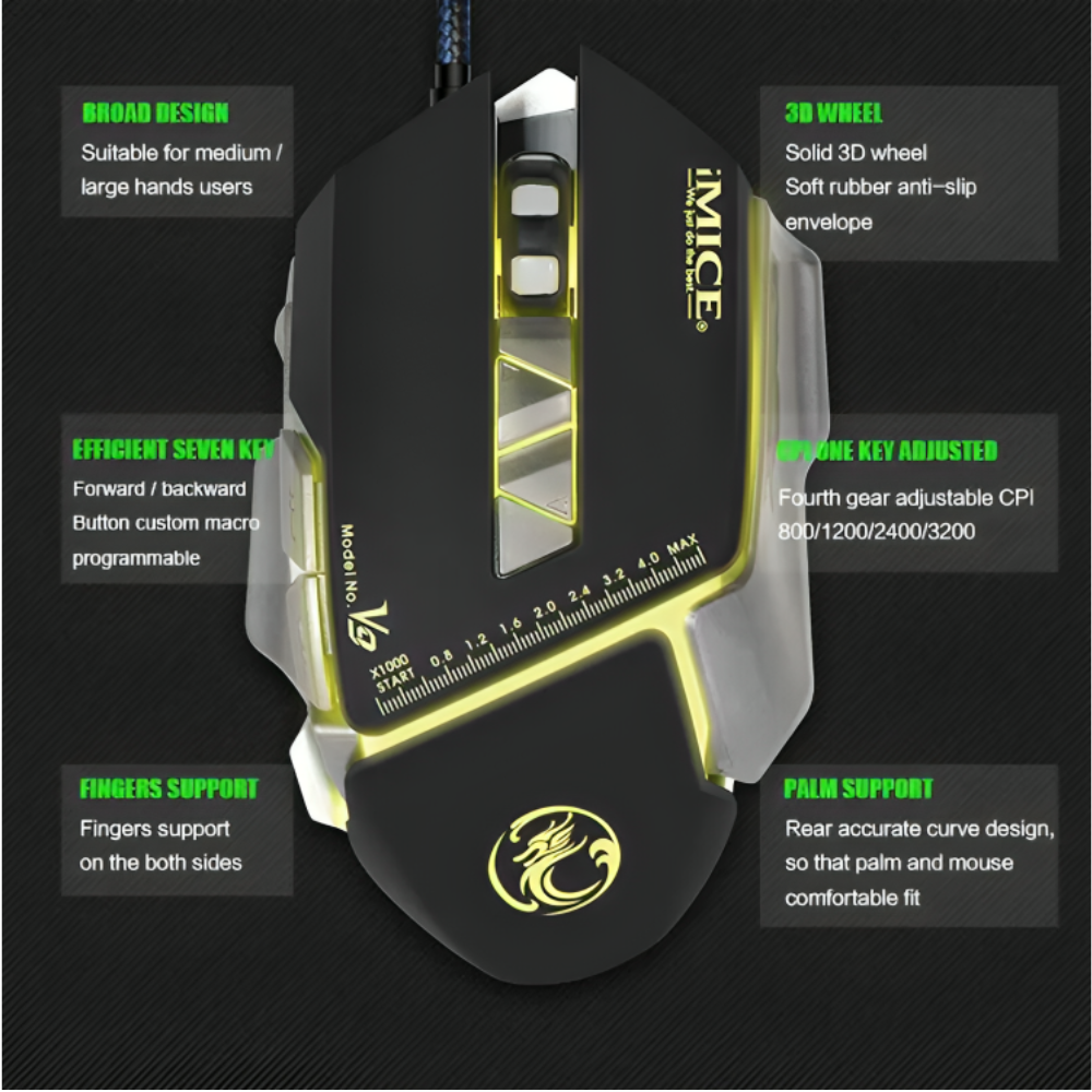 Souris Gamer iMICE V9 Filaire + Tapis de Souris Offert – RGB, 7 Boutons, Haute Sensibilité thumbnail 3