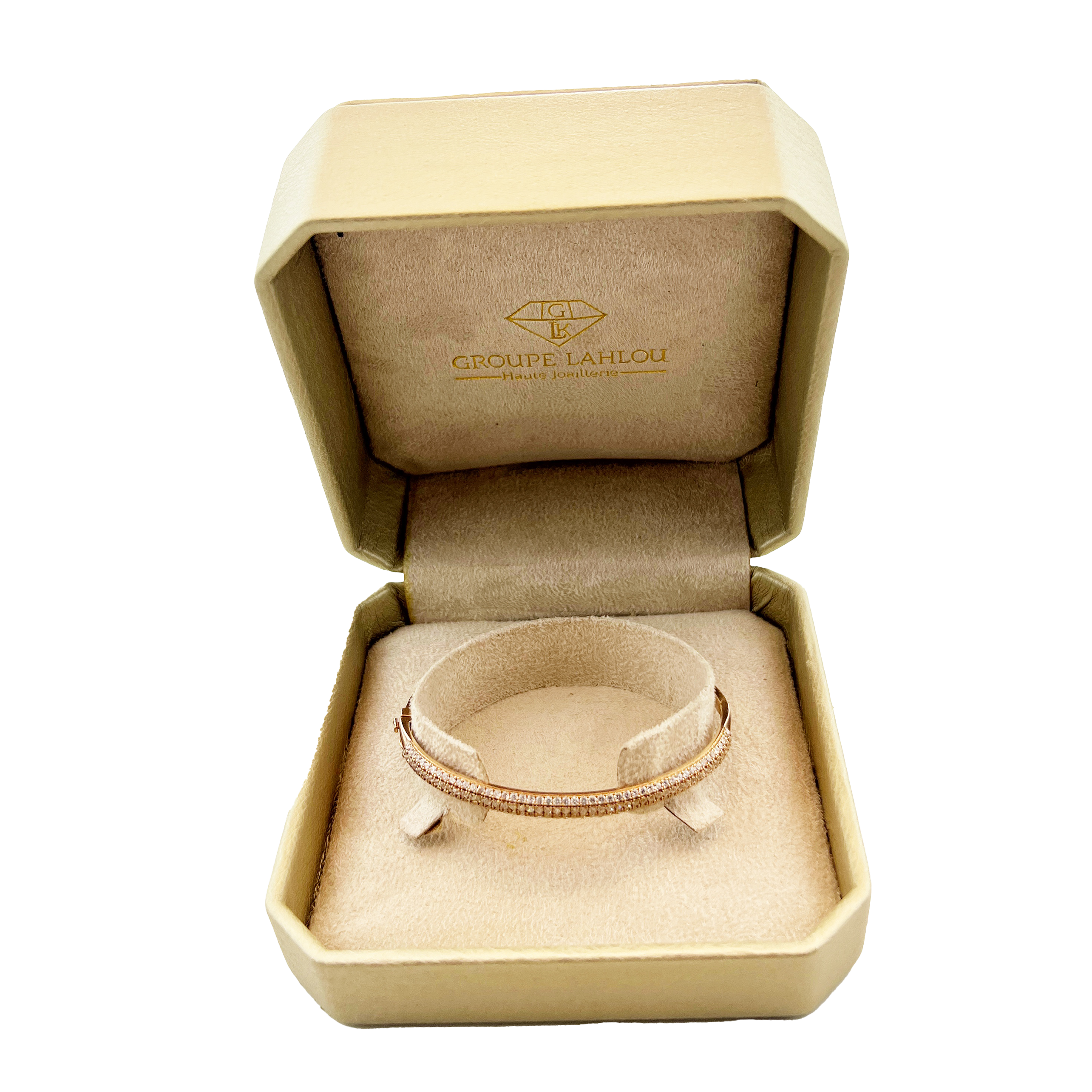 Bracelet Jonc Femme Or Rose 18K – Pavé de Pierres, Éclat Moderne & Sophistiqué